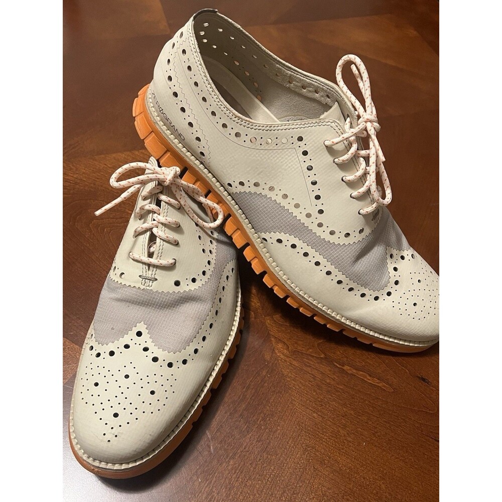 Cole Haan Zerogrand Wingtip Oxford Dress Shoes Ivory W/Orange Mens Size 10